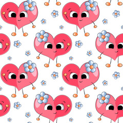 Seamless vector pattern with cute Heart and flower