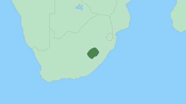 Map of Lesotho with pin of country capital. Lesotho Map with neighboring countries in green color.