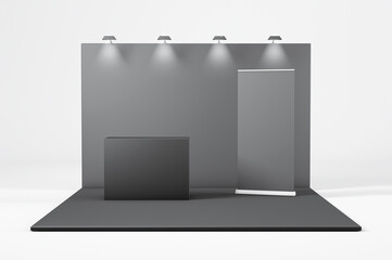 Exhibition Stand elegant Design. Booth template, 3d rendering