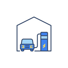Electric Car Charging at Home vector concept colored icon or symbol