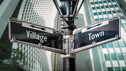 Street Sign Town versus Village