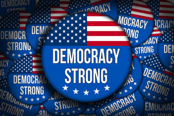 Democracy Strong round buttons with USA flag