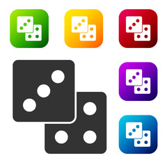 Black Game dice icon isolated on white background. Casino gambling. Set icons in color square buttons. Vector.