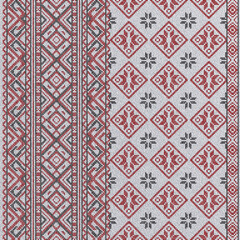 Embroidered good cross-stitch pattern for embroidery. Ukrainian ethnic ornament. ethnic handmade embroidery in pink color. 3D-rendering