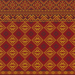 Embroidered good cross-stitch pattern for embroidery. Ukrainian ethnic ornament. ethnic handmade embroidery in red color. 3D-rendering