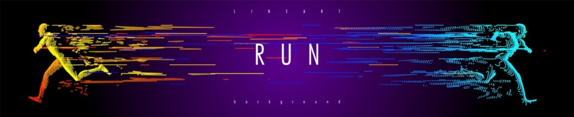 Art concept of a running man. Vector drawn by color lines. Minimal cover design. Creative line-art set.