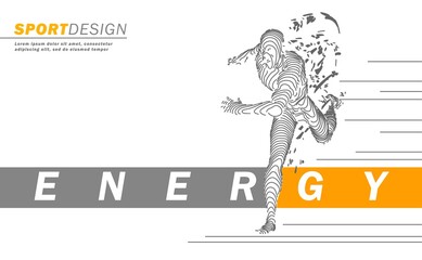 Art concept of a running man. Minimal cover design. Creative line-art set.