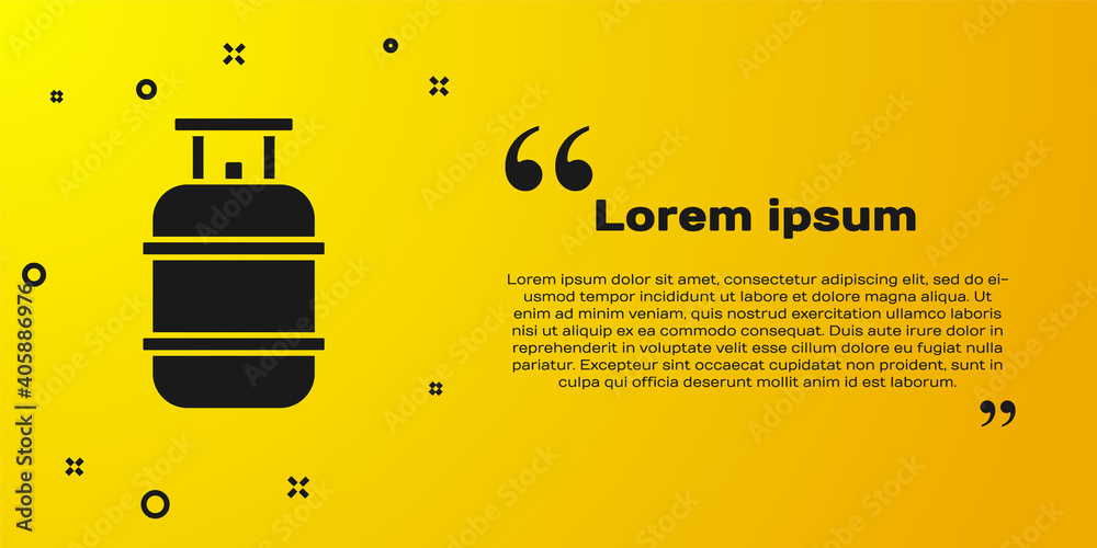 Sticker Black Propane gas tank icon isolated on yellow background. Flammable gas tank icon. Vector.