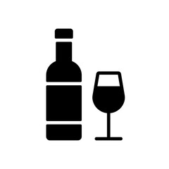 Wine bottle and glasses vector glyph icon
