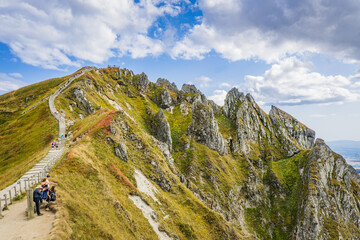 View of the nature and the landscape on top of Puy de Sancy volcano, the highest peak in Auvergne, France