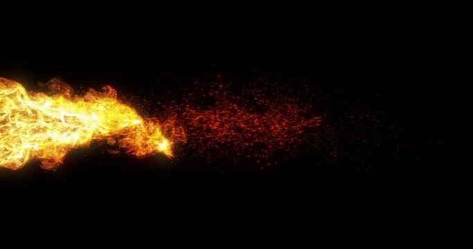 Pillar of fire. column of flames and ember. 3D render, 4K loop