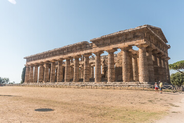 Fototapeta na wymiar View of the Temple of Hera II in Paestum, Italy.