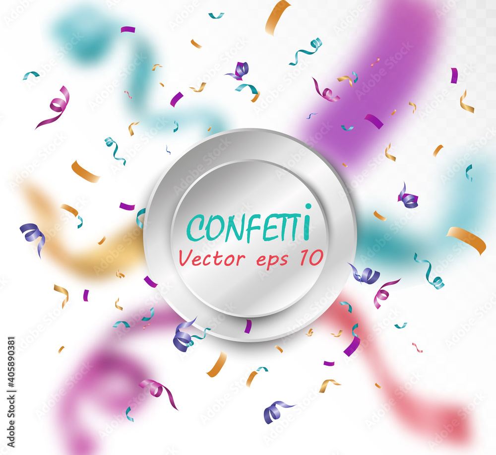 Poster Lots of colorful tiny confetti and ribbons on transparent background. Festive event and party. Multicolor background.Colorful bright confetti isolated on transparent background	