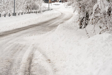 Snowy, slippery roads after heavy snowfall in Switzerland