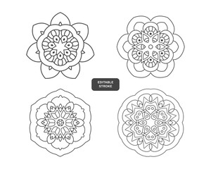 Linear flowers logo set. Cute Collection of Ethnic patterns. Geometric and aztec decor elements.