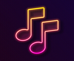 Glowing neon line Music note, tone icon isolated on black background. Vector Illustration.