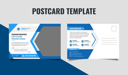 Modern creative corporate business postcard template design with light blue and dark blue shape