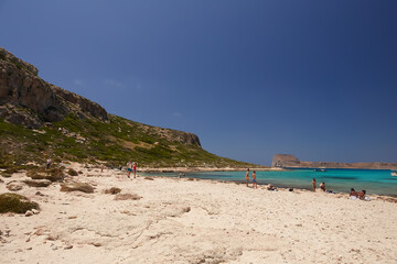 The people on the beach of Balos, the Crete island.