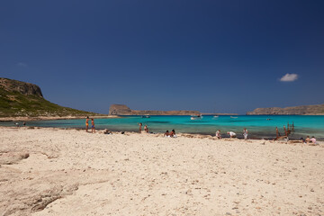 The people on the beach of Balos, the Crete island.