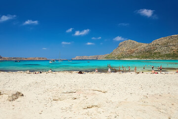 The people on the beach of Balos, the Crete island.