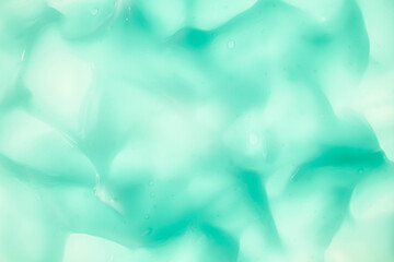 Liquid cream gel, green blue cosmetic texture with bubbles