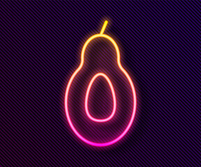 Glowing neon line Avocado fruit icon isolated on black background. Vector.