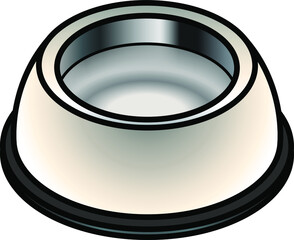A stainless steel pet food bowl filled with water.