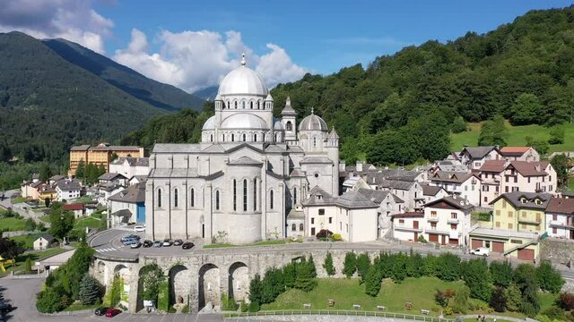 Aerial view of the Cristo Re Church in Messina, Italy. High quality 4k footage