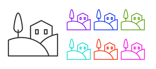 Black line Village landscape icon isolated on white background. Set icons colorful. Vector.