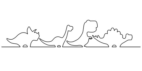 Black dinosaurs on the line isolated on white background. Flat design for poster or t-shirt. Vector illustration