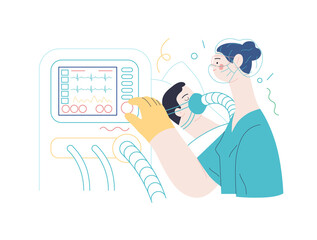 Medical insurance illustration- mechanical ventilation -modern flat vector concept digital illustration - ventilator medical machine equipment for tracheostomy - patient breathing in operating room