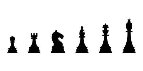 Silhouettes of chess figures. Chessmen isolated on a white. Popular board game. Vector illustration