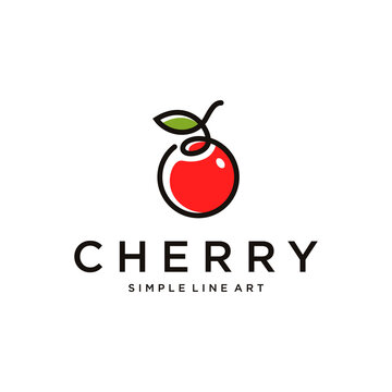 Minimalist Cherry logo design with line art style color Vector