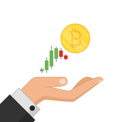 Bitcoin on Business hand vector. Bitcoin poster design.