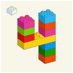 Number 3 from Plastic building blocks. Colored Bricks bricks isolated on white background. Vector 3d illustration.