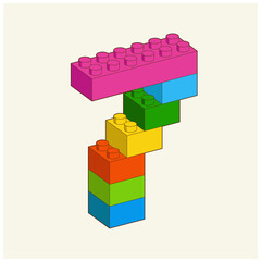Naklejka premium Number 7 from Plastic building blocks. Colored Bricks bricks isolated on white background. Vector 3d illustration.