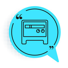 Black line Guitar amplifier icon isolated on white background. Musical instrument. Blue speech bubble symbol. Vector.