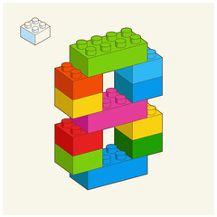 Number 8 from Plastic building blocks. Colored Bricks bricks isolated on white background. Vector 3d illustration.