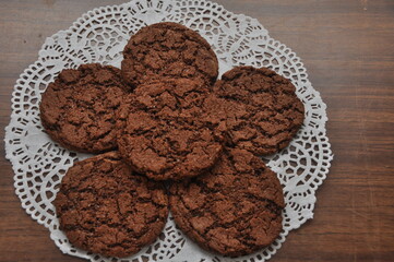 Homemade Chocolate Cookies on Lace Doily