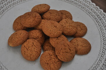 Homemade Oatmeal Cookies on Lace Doily
