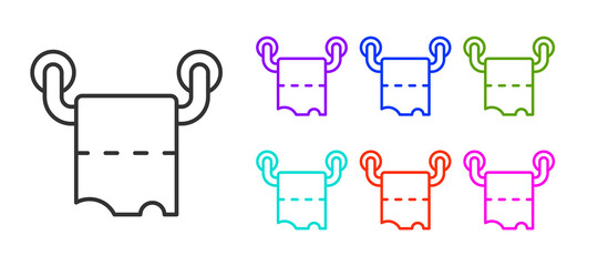 Black line Toilet paper roll icon isolated on white background. Set icons colorful. Vector.