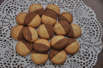 Homemade Bicolor Cookies on Lace Doily