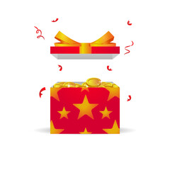 Red gift star box with coins design vector