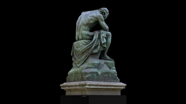 Democritus meditating on the seat of the soul - rotation loop - 3d model on a black background