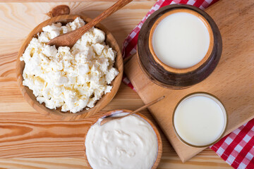 Dairy products on a rustic