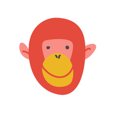 Isolated cute cartoon pink face of monkey. Hand drawn vector illustration.
