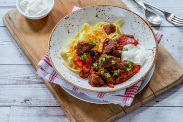 Venison goulash with tagliatelle pasta