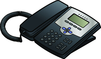 A voice-over-IP desktop phone with a small LCD screen.