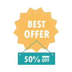 sale discount best offer sticker and hanging signboard over white background