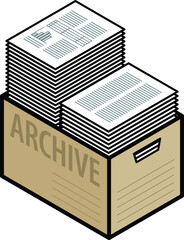 A plain cardboard archive box with two tall stacks of paper. - obrazy, fototapety, plakaty